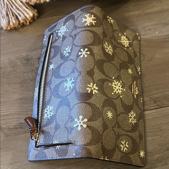 Coach Brown Signature Continental Wallet with Gold Snowflake Motif - Picture 4 of 6